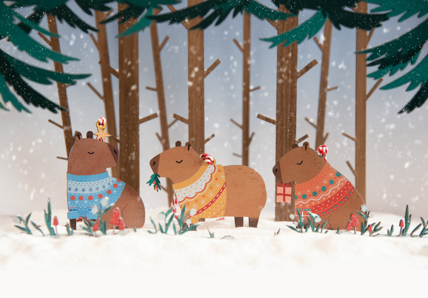 WHOLESALE - YELLOW CAPYBARA CHRISTMAS DECORATION - PACK OF 5