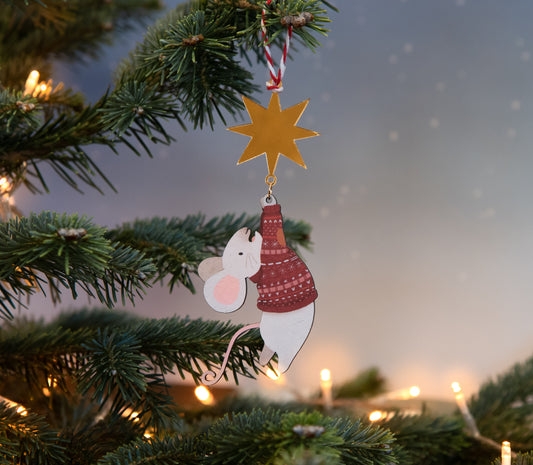 HANGING MOUSE & STAR CHRISTMAS DECORATIONS