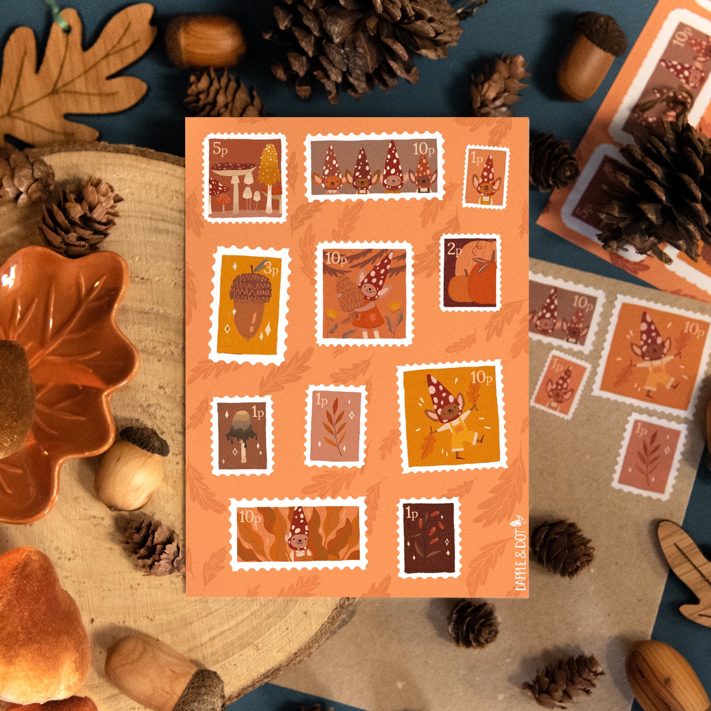 MUSHROOM GNOME AUTUMN STAMP A6 STICKER SHEET