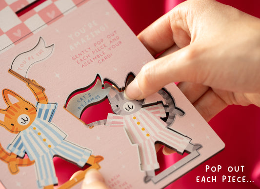 YOU'RE THE CAT'S PYJAMAS VALENTINE'S DAY POP OUT CARD - PERSONALISABLE