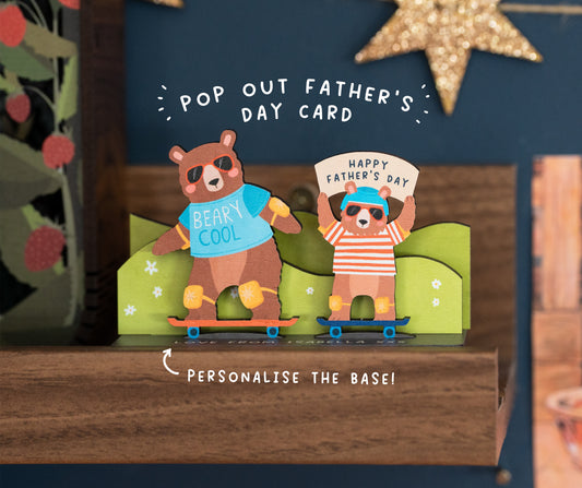 SKATEBOARDING BEARS FATHER'S DAY POP OUT CARD - PERSONALISABLE
