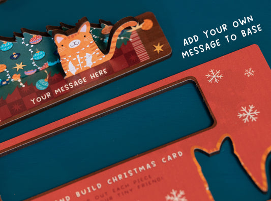 CAT & FALLEN CHRISTMAS TREE POP OUT CARD - PERSONALISABLE
