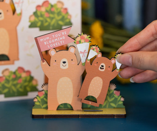 YOU'RE BLOOMING LOVELY BEARS MOTHER'S DAY POP OUT CARD - PERSONALISABLE