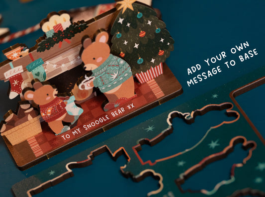 FIREPLACE BEARS CHRISTMAS POP OUT CARD - PERSONALISABLE