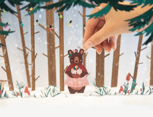 WINTERY DARK BROWN BEAR WOODEN CHRISTMAS DECORATION