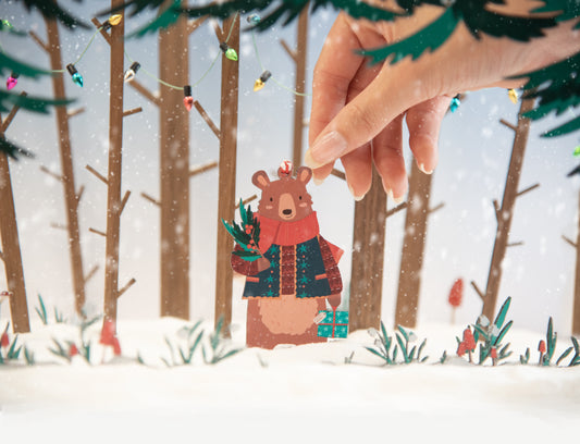 WINTERY BROWN BEAR WOODEN CHRISTMAS DECORATION
