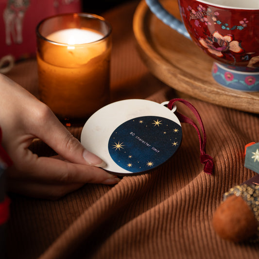 CUSTOM MESSAGE MOON & STARS CHRISTMAS DECORATION