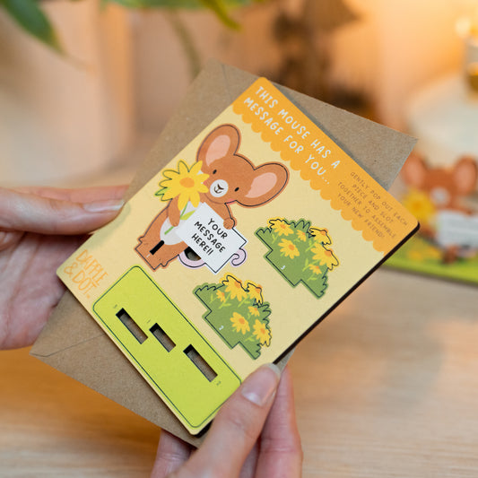 CUSTOM MESSAGE MOUSE WITH FLOWER MINI POP OUT CARD