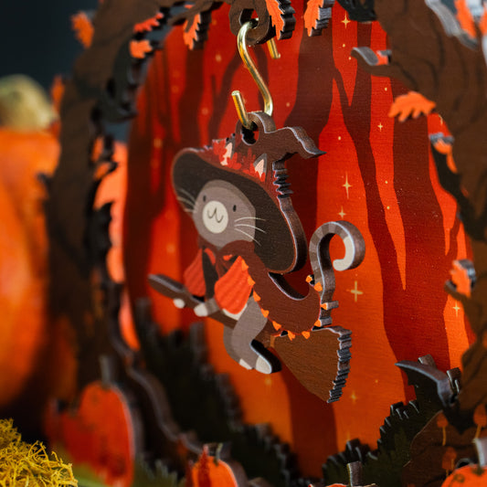 FLYING ORANGE WITCH CAT HALLOWEEN POP & BUILD SCENE