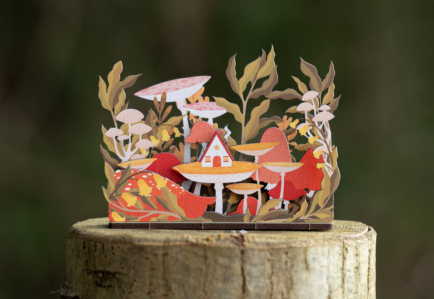 WHOLESALE - MUSHROOM COTTAGE WOODEN POP & BUILD SCENE - PACK OF 4