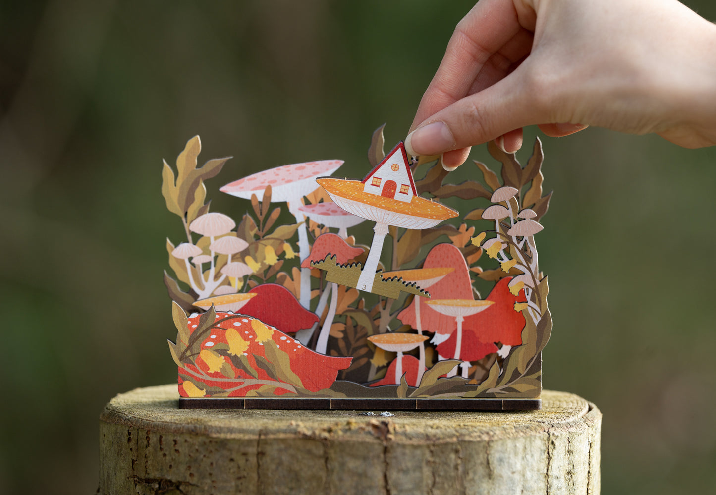 WHOLESALE - MUSHROOM COTTAGE WOODEN POP & BUILD SCENE - PACK OF 4