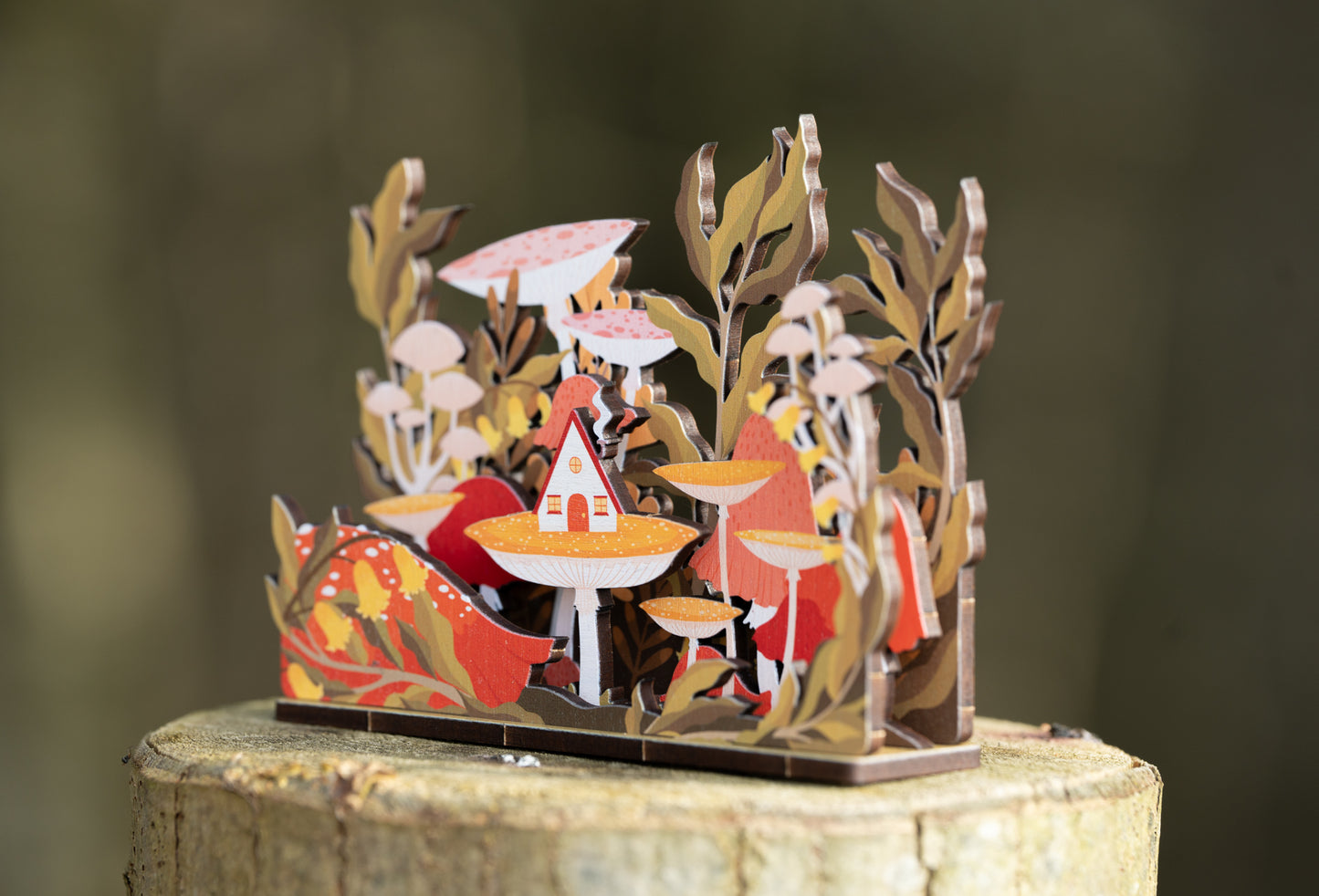 WHOLESALE - MUSHROOM COTTAGE WOODEN POP & BUILD SCENE - PACK OF 4