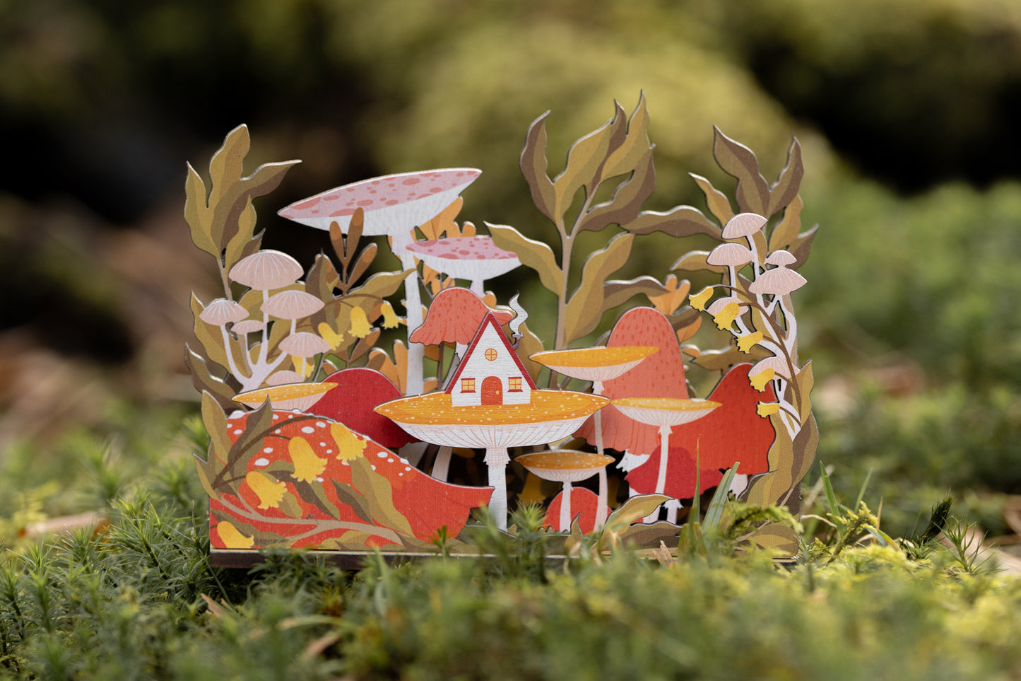 WHOLESALE - MUSHROOM COTTAGE WOODEN POP & BUILD SCENE - PACK OF 4