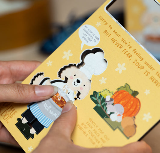 GET WELL SOON SOUP POP OUT CARD - PERSONALISABLE