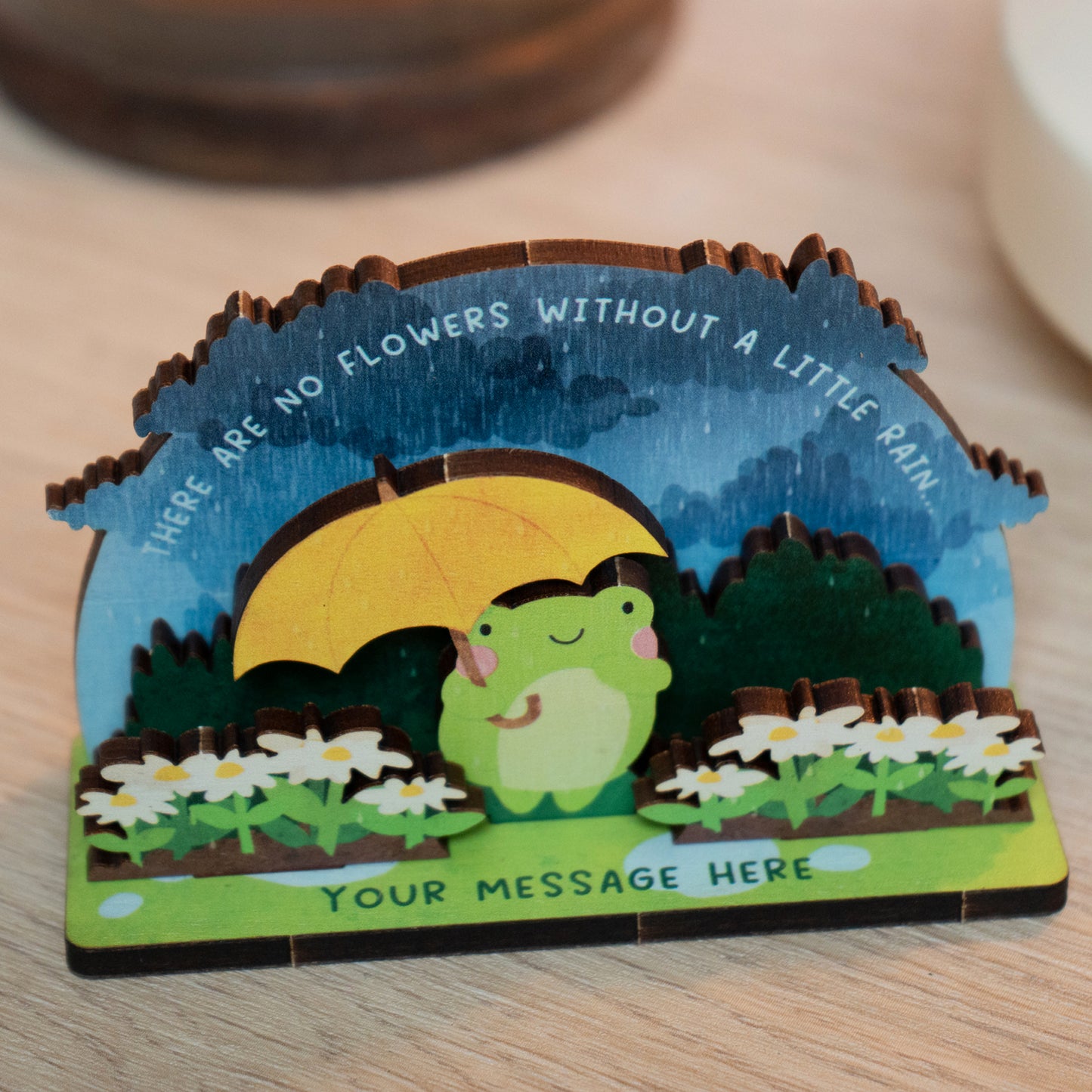 NO FLOWERS WITHOUT RAIN FROG POP OUT CARD - PERSONALISABLE