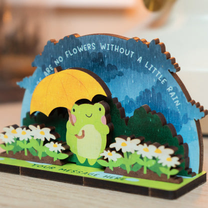 NO FLOWERS WITHOUT RAIN FROG POP OUT CARD - PERSONALISABLE