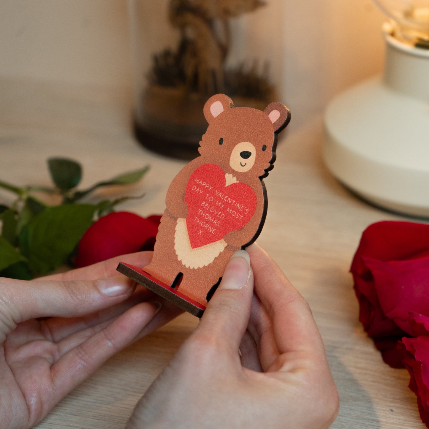 CUTSOM MESSAGE VALENTINES DAY BEAR  MINI POP OUT CARD