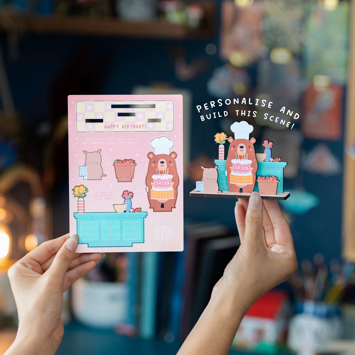 WHOLESALE - HAPPY BIRTHDAY BEAR WOODEN POP OUT CARD - PACK OF 8