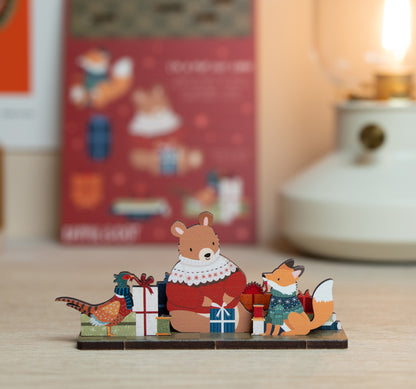 BEAR, PHEASANT & FOX CHRISTMAS POP OUT CARD - PERSONALISABLE