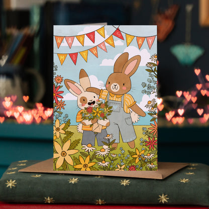 BUNNIES AND FLOWERS MOTHER'S DAY CARD