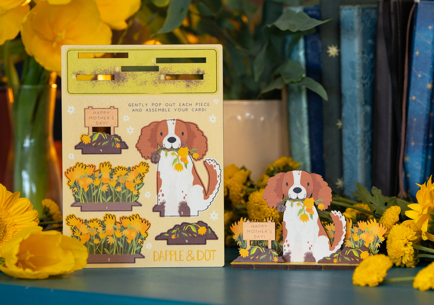 WHOLESALE - HAPPY MOTHER'S DAY SPANIEL WOODEN POP OUT CARD - PACK OF 8