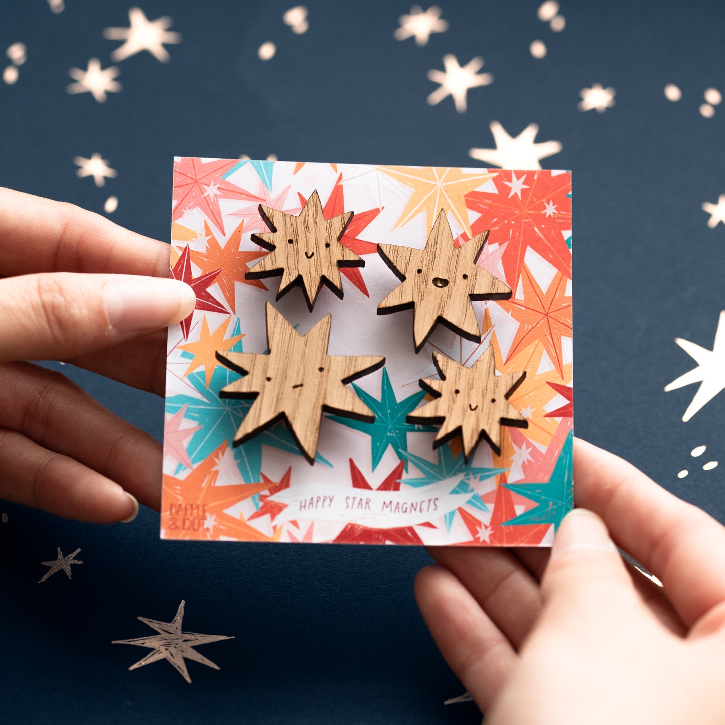 HAPPY STAR WOODEN MAGNETS