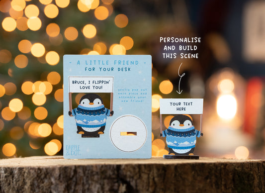 PERSONALISED PENGUIN CHRISTMAS MINI POP OUT CARD