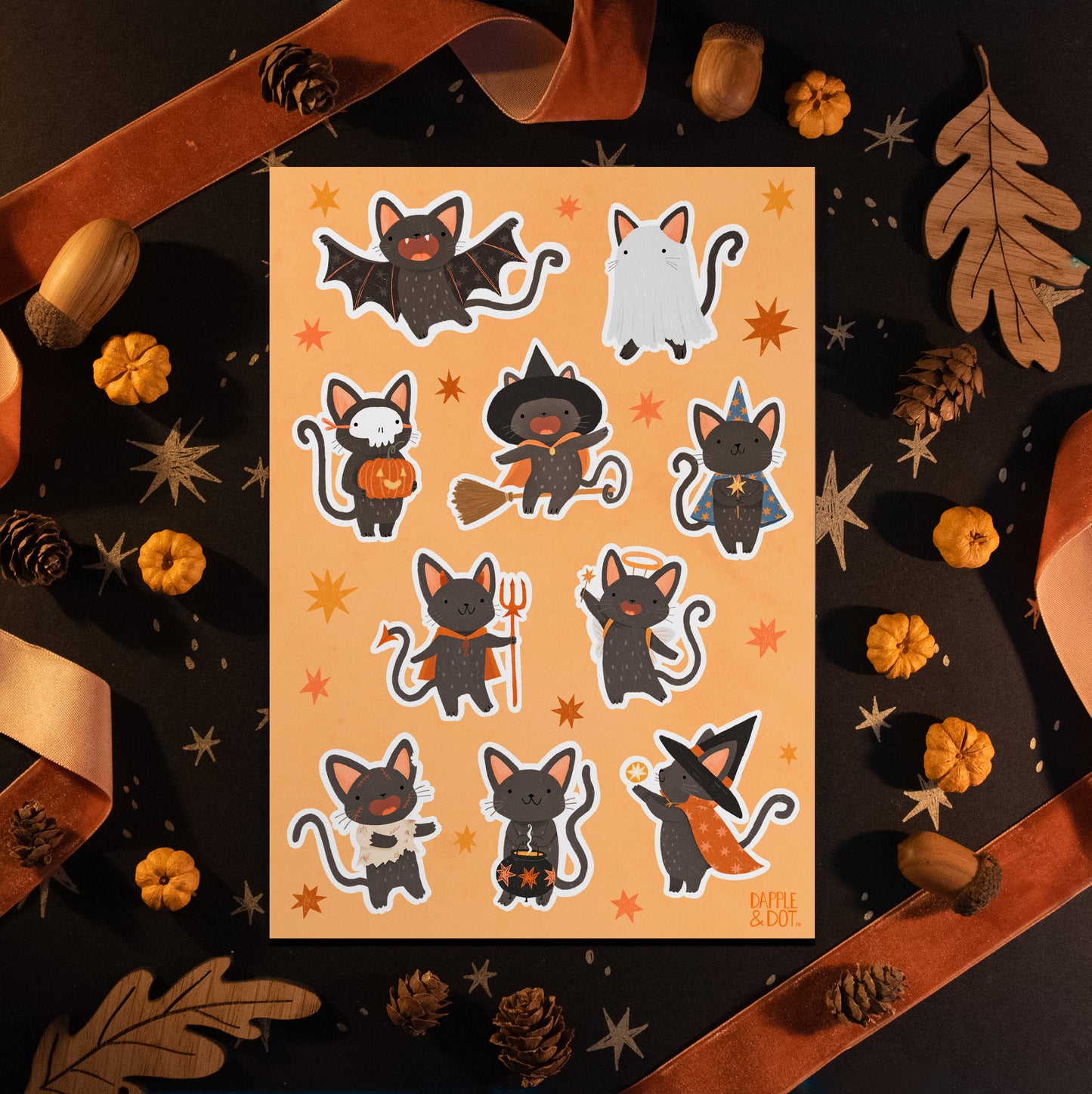 BLACK CAT HALLOWEEN A5 STICKER SHEET