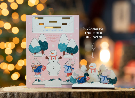 MOUSE & SNOWMAN CHRISTMAS POP OUT CARD - PERSONALISABLE