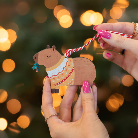 WHOLESALE - YELLOW CAPYBARA CHRISTMAS DECORATION - PACK OF 5