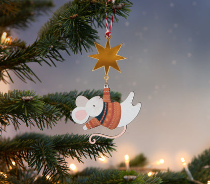 WHOLESALE - ORANGE HANGING MOUSE CHRISTMAS DECORATION - PACK OF 5