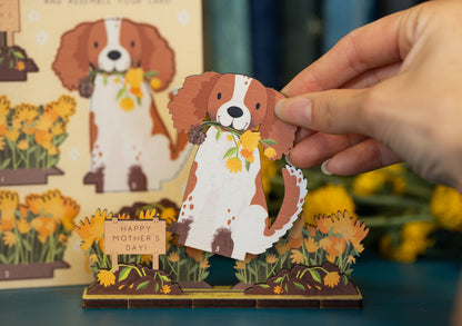 WHOLESALE - HAPPY MOTHER'S DAY SPANIEL WOODEN POP OUT CARD - PACK OF 8