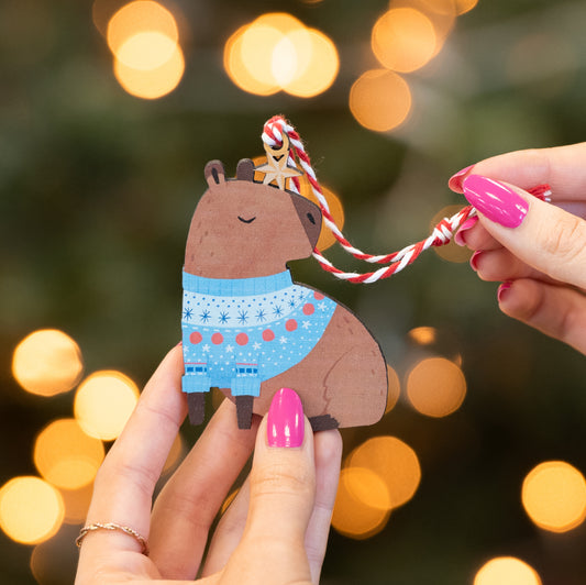 WHOLESALE - BLUE CAPYBARA CHRISTMAS DECORATION - PACK OF 5