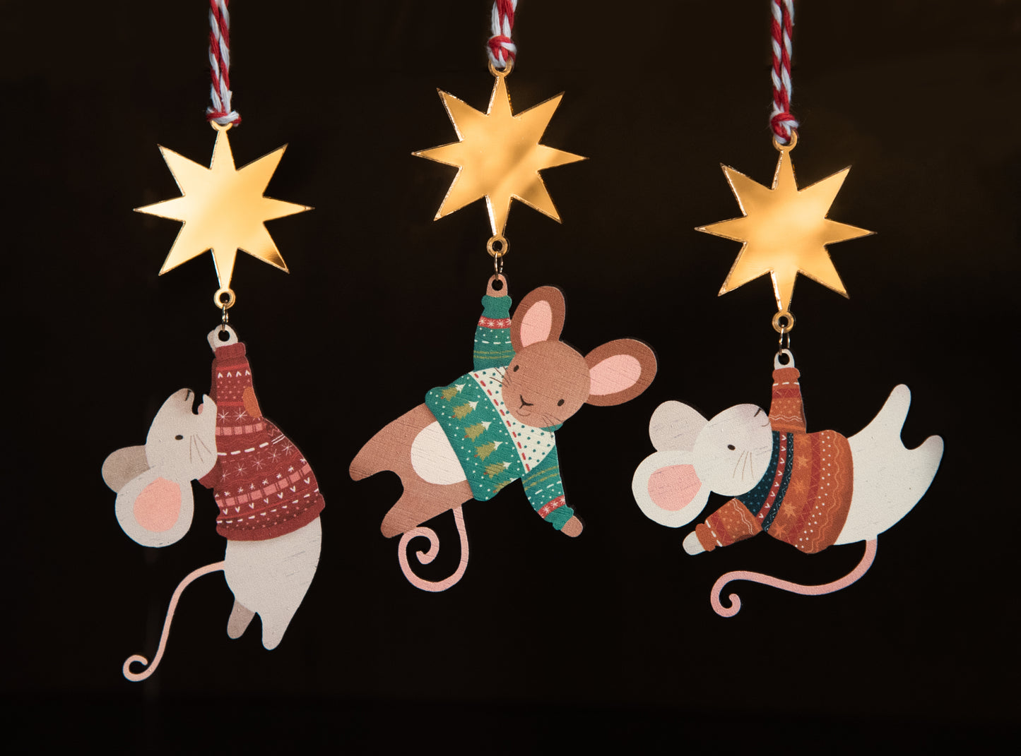 WHOLESALE - ORANGE HANGING MOUSE CHRISTMAS DECORATION - PACK OF 5