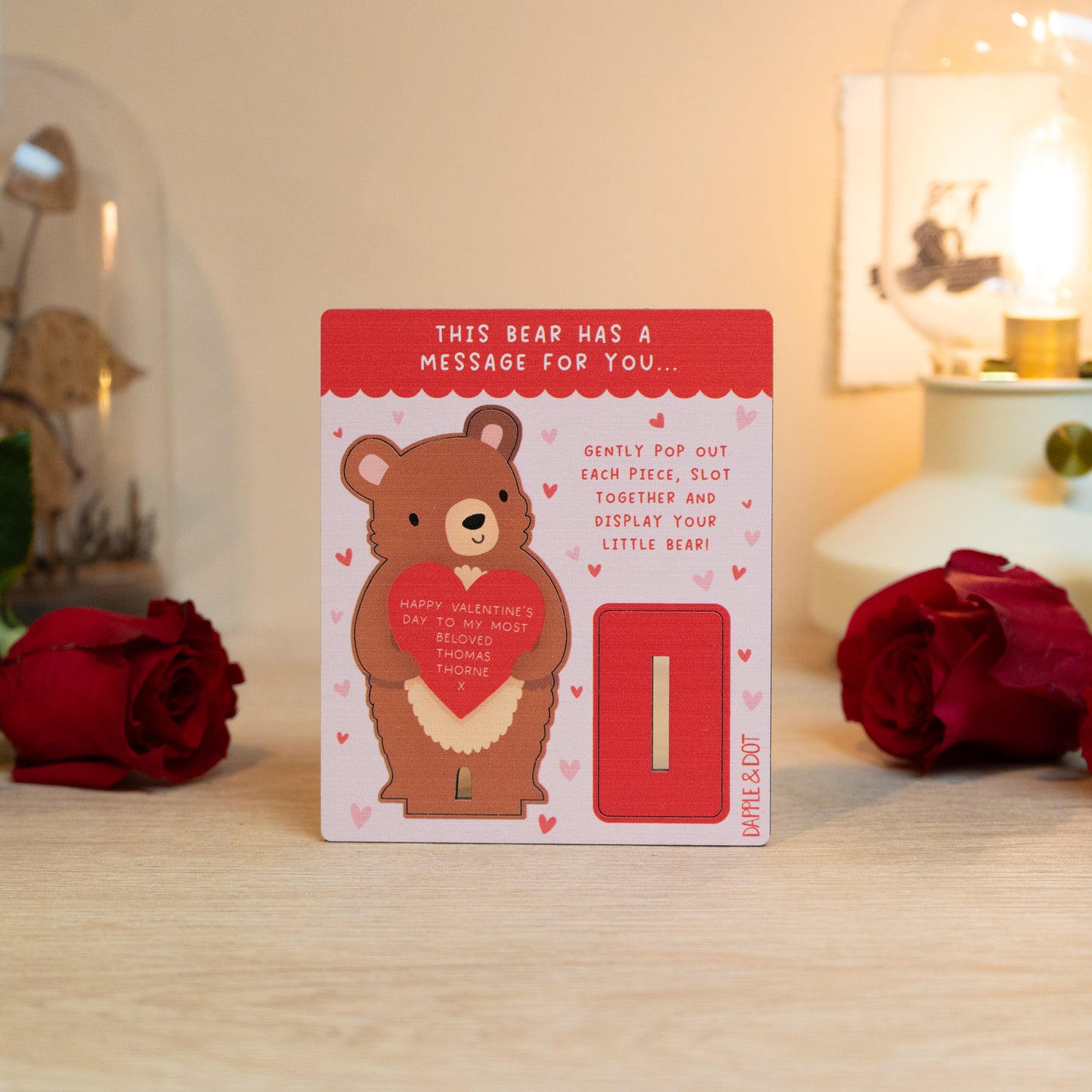 CUTSOM MESSAGE VALENTINES DAY BEAR  MINI POP OUT CARD