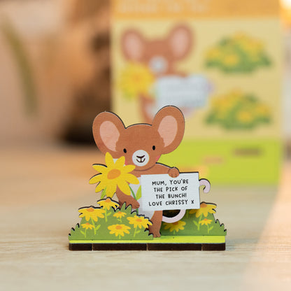 CUSTOM MESSAGE MOUSE WITH FLOWER MINI POP OUT CARD