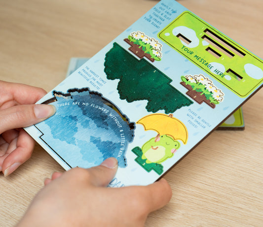 NO FLOWERS WITHOUT RAIN FROG POP OUT CARD - PERSONALISABLE