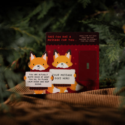 CHRISTMAS FOX MINI POP OUT CARD - PERSONALISED