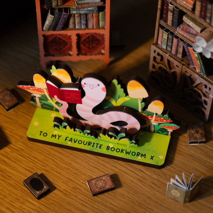 BOOKWORM READER MINI POP OUT CARD - PERSONALISABLE