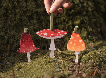 WHOLESALE - STARRY LIGHT RED MUSHROOM DECORATION - PACK OF 5