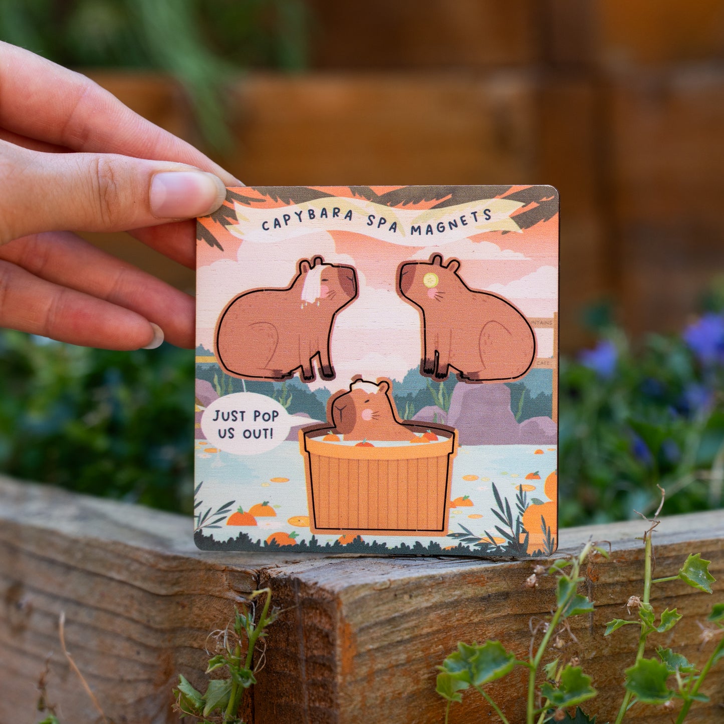 CAPYBARA SPA WOODEN POP OUT MAGNETS