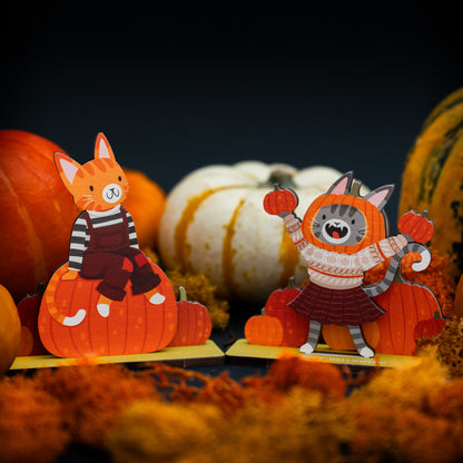 HALLOWEEN SISTER CAT MINI POP OUT CARD - PERSONALISABLE