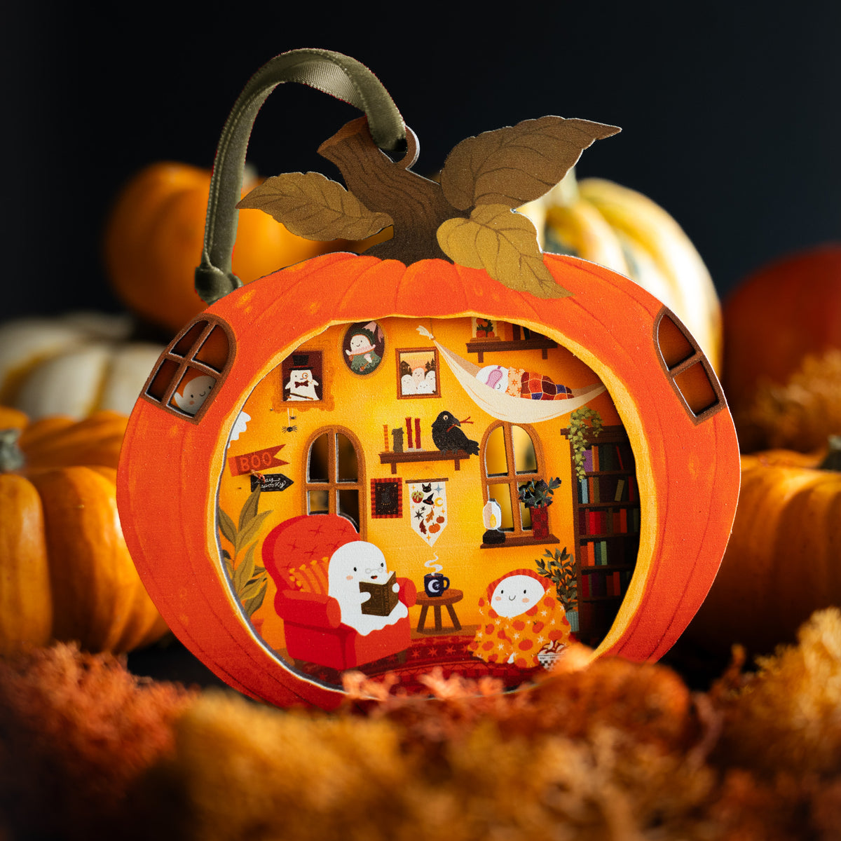 DOUBLE LAYERED HAUNTED PUMPKIN DECORATION