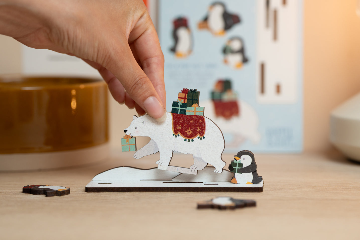 POLAR BEAR & PENGUINS CHRISTMAS POP OUT CARD - PERSONALISABLE