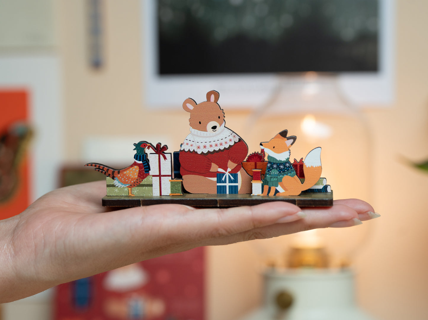 BEAR, PHEASANT & FOX CHRISTMAS POP OUT CARD - PERSONALISABLE