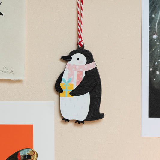 WHOLESALE - ADULT PENGUIN PINK SCARF CHRISTMAS DECORATION - PACK OF 5