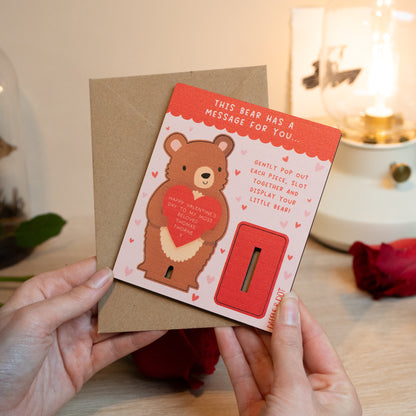 CUTSOM MESSAGE VALENTINES DAY BEAR  MINI POP OUT CARD