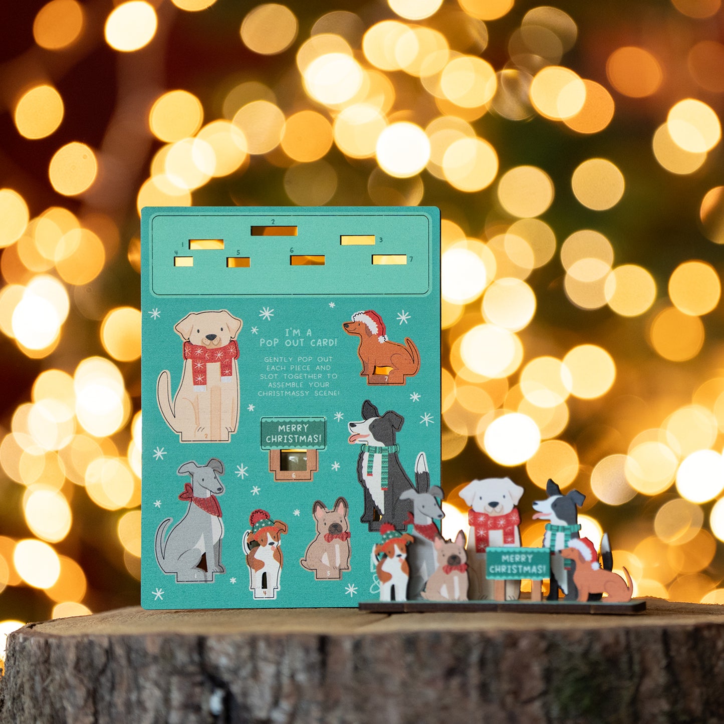 DOGS CHRISTMAS POP OUT CARD - PERSONALISABLE