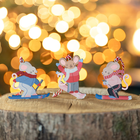 SKIING MICE CHRISTMAS DECORATIONS